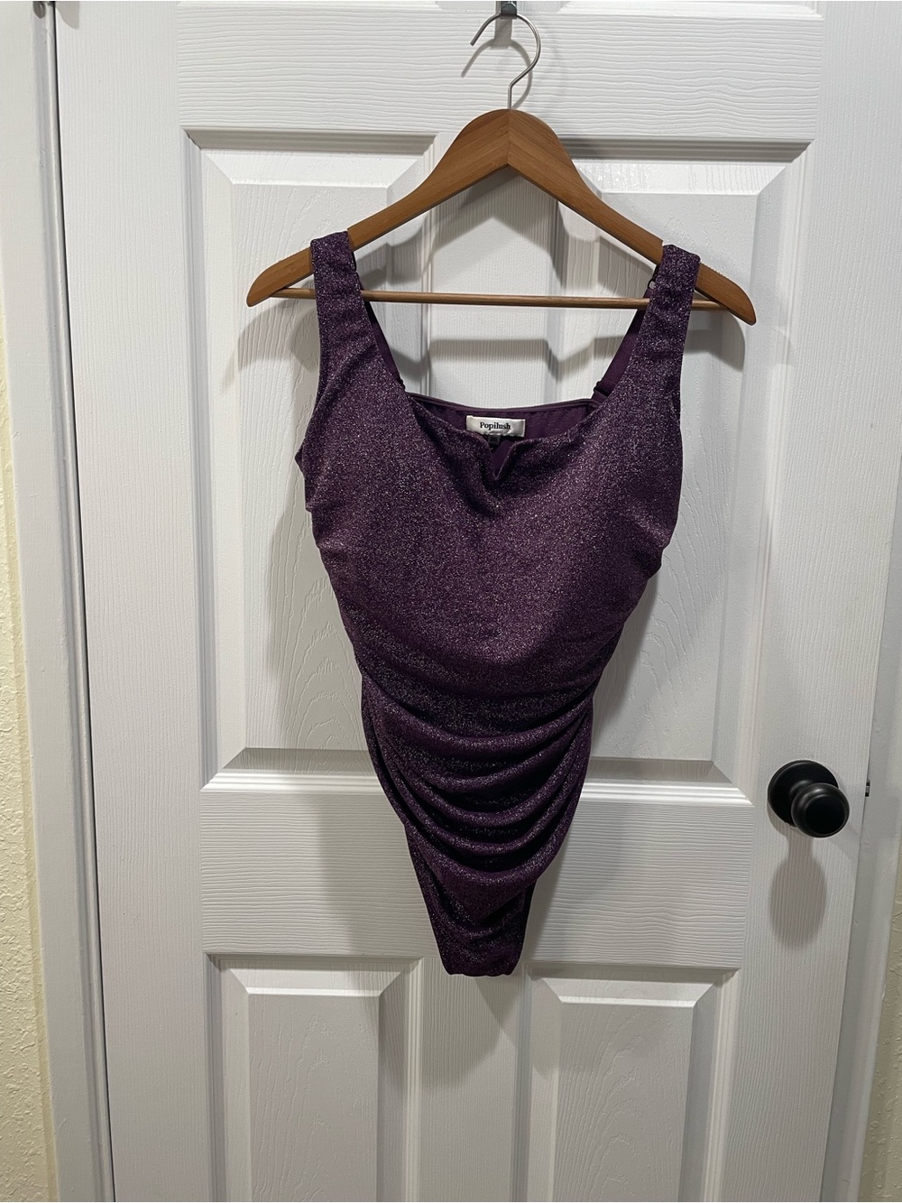 ✨ Popilush Purple Glitter Shimmer Ruched Bodysuit Tummy Control Size 3X ✨